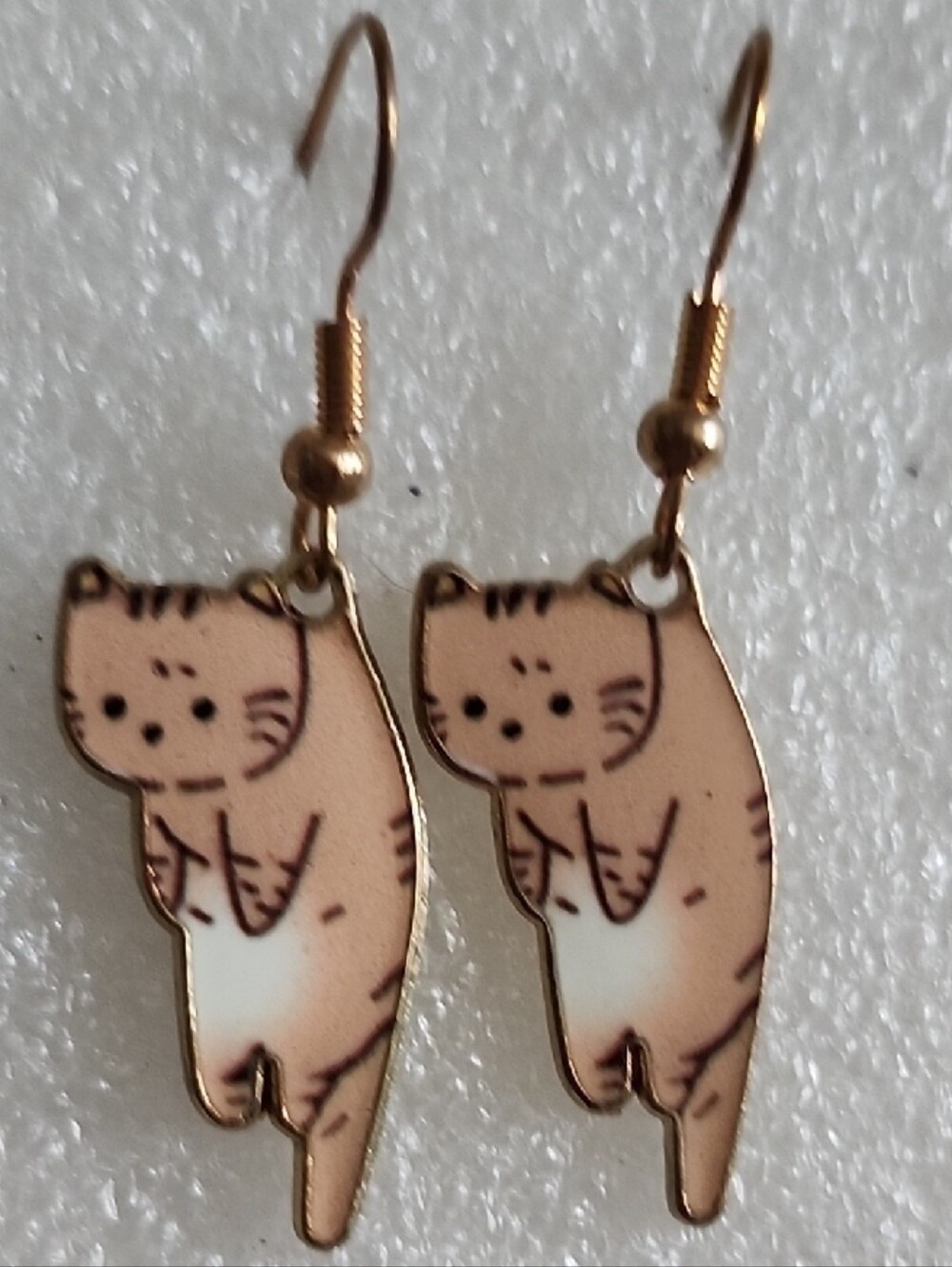 Hand Crafted Beige Cat Dangle Earrings